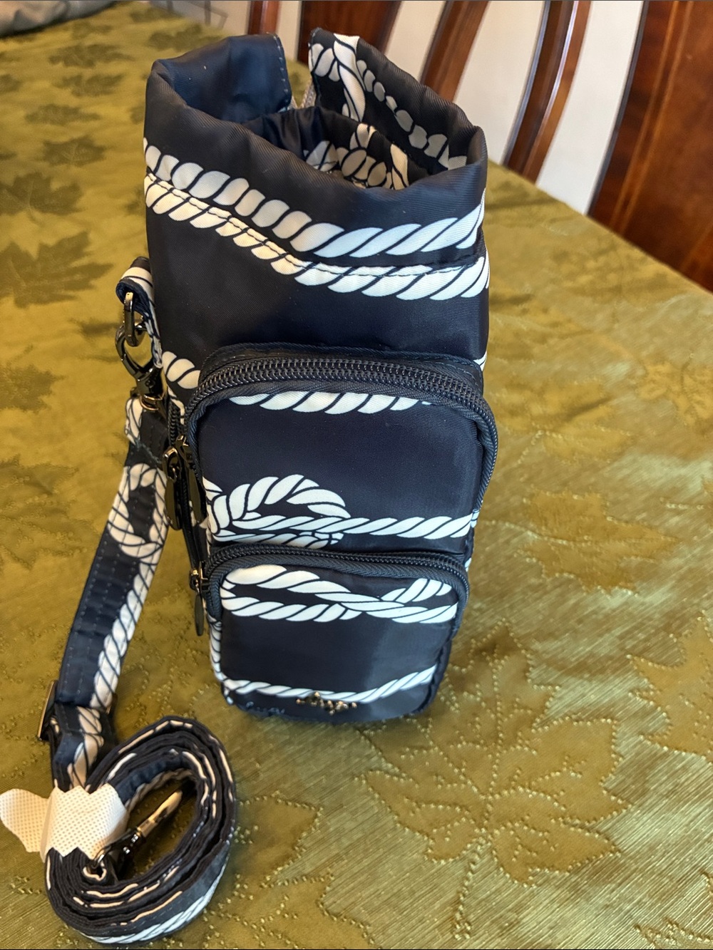 Navy Rope-Print Crossbody Bottle Bag
